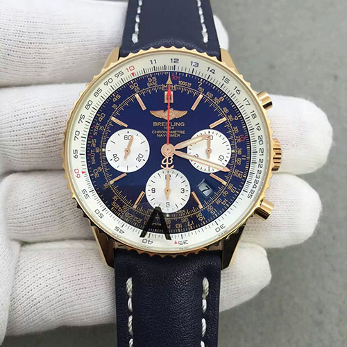 百年灵 Breitling 航空计时系列金壳蓝面 搭载7750机芯